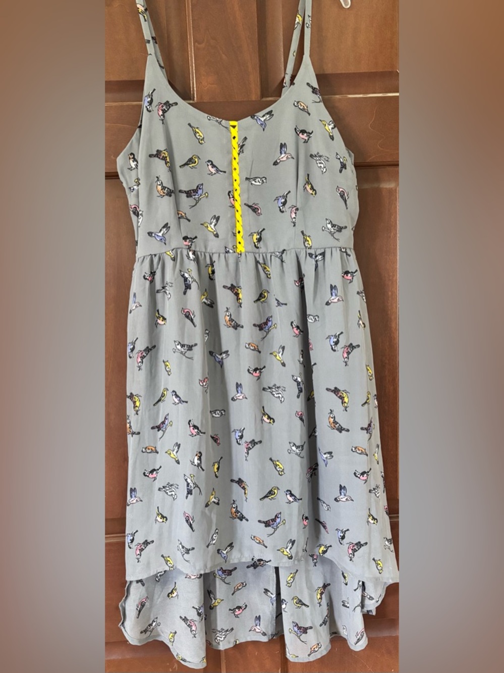 Xhilaration babydoll dress grey with birds size medium.